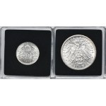 Súprava, Nemecko a Rakúsko, František Jozef I. a Viliam II., 1 koruna a 3 marky 1914 (2 kusy).