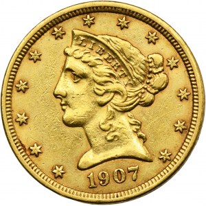 USA, 5 Dollars Philadephia 1907 - Liberty Head
