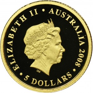 Austrália, Elizabeth II, 5 USD Perth 2008 P - Koala