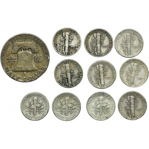 Set, USA, 1 Dime and 1/2 Dollar (11 pcs)