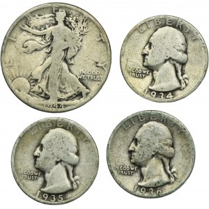 Sada, USA, 1/4 dolaru a 1/2 dolaru (4 kusy).