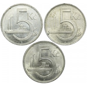Súprava, Československo, 5 korún Kremnica 1929 (3 kusy).