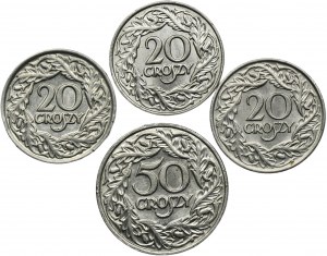 Zestaw, 20 groszy i 50 groszy 1923 (4 szt.)