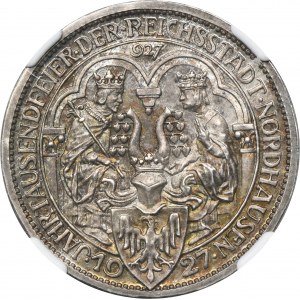 Nemecko, Výmarská republika, 3 marky 1927 - Nordhausen - NGC PF64+