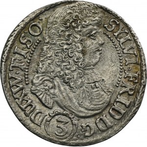 Silesia, Duchy of Oels, Silvius II Friedrich, 3 Kreuzer Oels 1676 SP