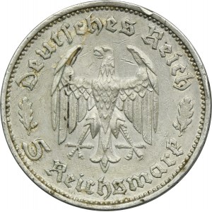 Německo, Třetí říše, 5 Mark Stuttgart 1934 F - Schiller