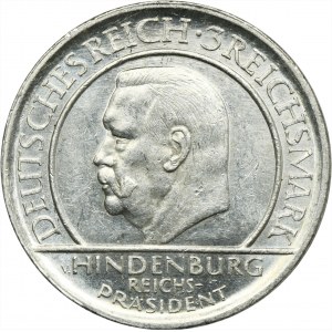 Německo, Výmarská republika, 3 marky Karlsruhe 1929 G - Přísaha při nástupu do úřadu