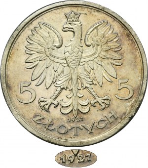 PRÓBA, Nike, 5 złotych 1927 - STEMPEL LUSTRZANY - DUŻA RZADKOŚĆ