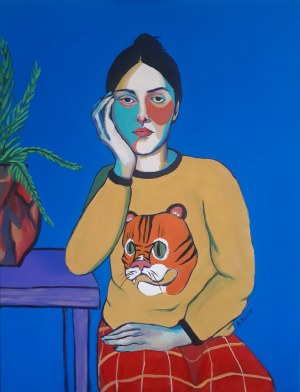 Agata Burnat, Portrait of woman with a fern, 2021