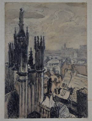 Zofia Stankiewicz (1862-1955), „Warszawa – kościół Św. Jana”, tusz, akwarela, l. 30-te.