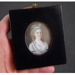 Miniatura “Portret młodej kobiety”, ok. 1790 r. gwasz na kości, Polska?