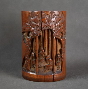 Pojemnik na pędzle, bambus rzeźbiony, Chiny XIX/XX w.