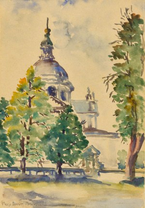 Maria BLOMBERG-MROZOWSKA (1883-1956), Pejzaż z kościołem w dali