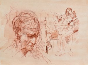 Dariusz KALETA Dariuss (ur. 1960), Szkic mężczyzny z figurką w rękach