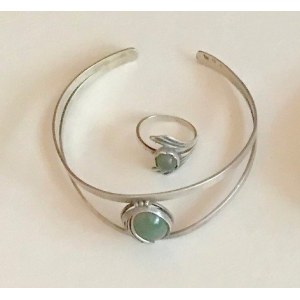 Bransoleta i pierścionek ,srebro,zielone kamienie