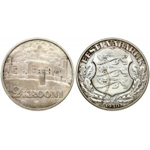 Estonia 2 Krooni 1930 Toompea Fortress at Tallinn. Obverse: National arms wreath surrounds date below. Reverse...