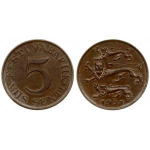 Estonia 5 Senti 1931 Obverse: Three leopards left above date. Reverse: Denomination. Edge Description: Plain. Bronze...