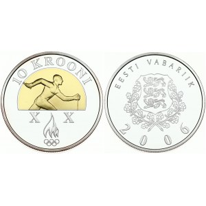 Estonia 10 Krooni 2006 Torino Winter Olympics. Obverse: National arms. Reverse: Gold inset cross country skier in semi...