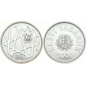 Estonia 10 Krooni 2008 Olympics. Obverse: Arms. Reverse: Torch and geometric patterns. Silver. KM 48. With Box ...