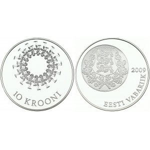 Estonia 10 Krooni 2009 Song and Dance Festival. Obverse: National Arms. Reverse: Circle of dancers. Silver. KM 51...