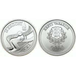 Estonia 10 Krooni 2010 Vancouver Winter Olympics. Obverse: National arms within wreath; date below. Reverse...