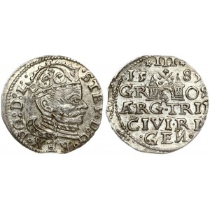 Latvia 3 Groszy 1583 Riga. Stefan Batory (1576–1586). Obverse: Crowned bust right. Reverse...