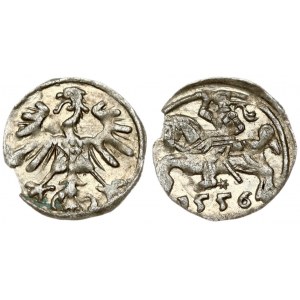 Lithuania 1 Denar 1556 Vilnius. Sigismund II Augustus(1547-1572) Obverse: King on charging horse. Reverse: Eagle...