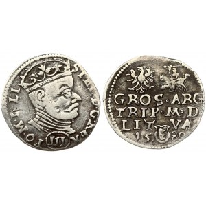 Lithuania 3 Groszy 1580 Vilnius. Stephen Bathory(1576–1586). Obverse: Crowned bust right. Reverse: Value; divided date...