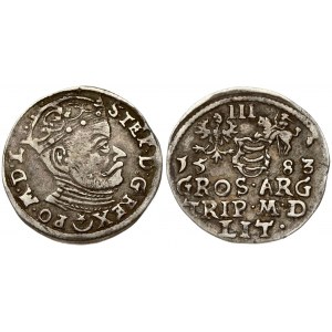 Lithuania 3 Groszy 1583 Vilnius. Stephen Bathory(1576–1586). Obverse: Crowned bust right. Reverse: Value; divided date...