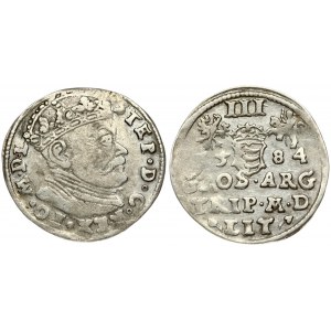 Lithuania 3 Groszy 1584 Vilnius. Stephen Bathory(1576–1586). Obverse: Crowned bust right. Reverse: Value; divided date...