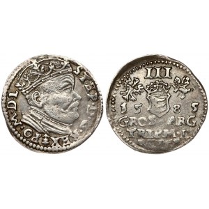 Lithuania 3 Groszy 1585 Vilnius. Stephen Bathory(1576–1586). Obverse: Crowned bust right. Reverse: Value; divided date...