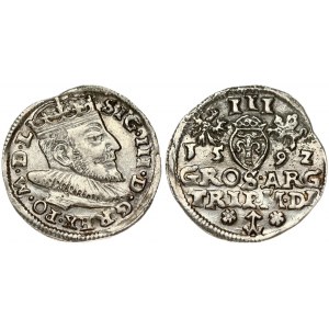 Lithuania 3 Groszy 1592 Vilnius. Sigismund III Vasa (1587-1632) Obverse: Crowned bust right. Reverse: Value...