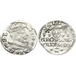 Lithuania 3 Groszy 1592 Vilnius. Sigismund III Vasa (1587-1632) Obverse: Crowned bust right. Reverse: Value...