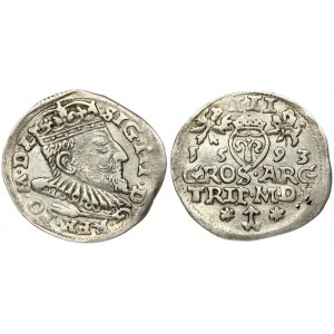 Lithuania 3 Groszy 1593 Vilnius. Sigismund III Vasa (1587-1632) Obverse: Crowned bust right. Reverse: Value...