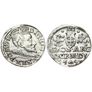 Lithuania 3 Groszy 1593 Vilnius. Sigismund III Vasa (1587-1632) Obverse: Crowned bust right. Reverse: Value...