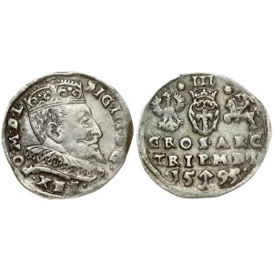 Lithuania 3 Groszy 1595 Vilnius. Sigismund III Vasa (1587-1632) Obverse: Crowned bust right. Reverse: Value...