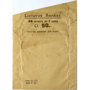 Lithuania Bank Rolls Pack (1925-1936). Bank of Lithuania 50 Coins per 1 Centa Ct 50. Please check at the cash desk...