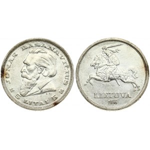 Lithuania 5 Litai 1936 Obverse: National arms. Reverse: Dr. Jonas Basanavicius left. Edge Lettering...