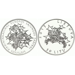 Lithuania 50 Litų 2013 Presidency of the EU Council. Obverse: Stylized map of Europe with stars. Reverse...