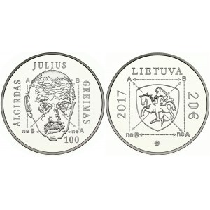 Lithuania 20 Euro 2017 100th Anniversary of the Birth of Algirdas Julien Greimas. Obverse: Of the coin features a stylis