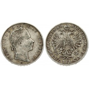 Austria 1 Florin 1858A Franz Joseph I(1848-1916). Obverse: Laureate head right. Reverse: Crowned imperial double eagle...