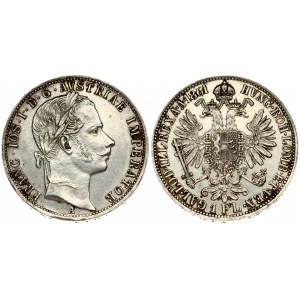 Austria 1 Florin 1861A Franz Joseph I(1848-1916). Obverse: Laureate head right. Reverse: Crowned imperial double eagle...