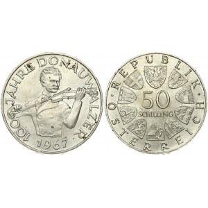 Austria 50 Schilling 1967 Centennial of the Blue Danube Waltz. Obverse: Value within circle of shields. Reverse...