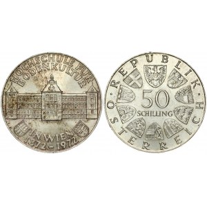 Austria 50 Schilling 1972 100th Anniversary - Institute of Agriculture. Obverse: Value within circle of shields...