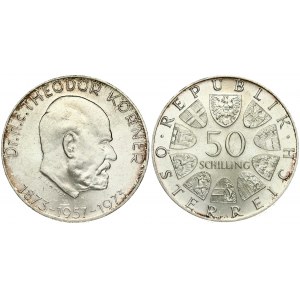 Austria 50 Schilling 1973 100th Anniversary of birth of Dr Thedor Koerner. Obverse: Value within circle of shields...