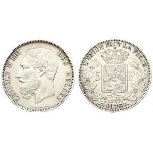 Belgium 5 Francs 1873 Leopold II(1865-1909). Position A. Obverse: Smaller head engraver...
