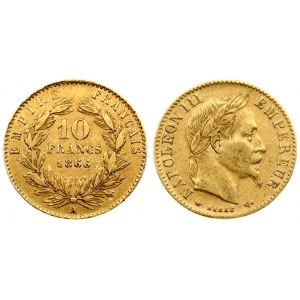 France 10 Francs 1866A Napoleon III(1852-1870). Obverse: Laureate head right. Obverse Legend: NAPOLEON III EMPEREUR...