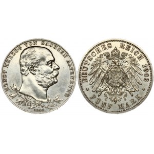 Germany SAXE-ALTENBURG 5 Mark 1903 A Ernst's 50th Year of Reign.  Ernst I(1853-1908). Obverse: Head right...
