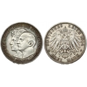 Germany ANHALT-DESSAU 3 Mark 1914A Silver Wedding Anniversary. Friedrich II1904-1918(). Obverse: Jugate heads left...