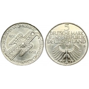 Germany Federal Republic 5 Mark 1952D Centenary - Nürnberg Museum. Obverse: Eagle below legend. Reverse: East...